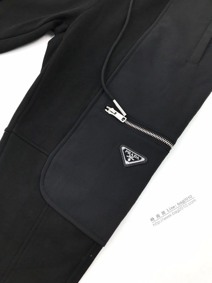 Prada男裝 普拉達2020秋冬新款拼接三角標加厚休閒衛褲  ydi3464